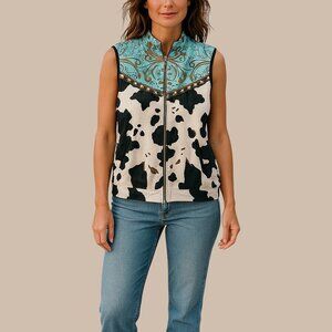 Women's Sleeveless Western Themed Zippered Vest-Size XXL-2 Front Pockets